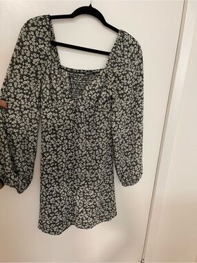 Black Floral Square-Neck Mini Dress